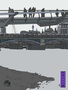 ‘100 Shades of Grey’: BT Tower from under the Millennium Bridge