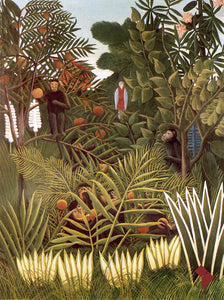 Exotic Landscape with Monkeys and A Parrot
